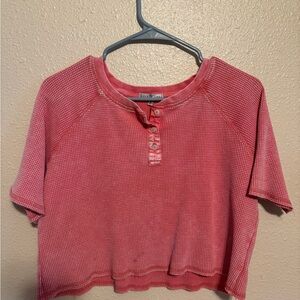 Pink Waffle Knit Crop Top